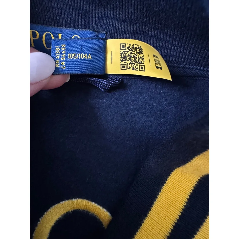 Polo Ralph Lauren Mens Varsity Letterman Jacket Navy Blue Yellow XL Logo Back